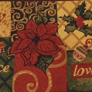 Brand New Tapestry Holiday Table Runner, Poinsettia Theme